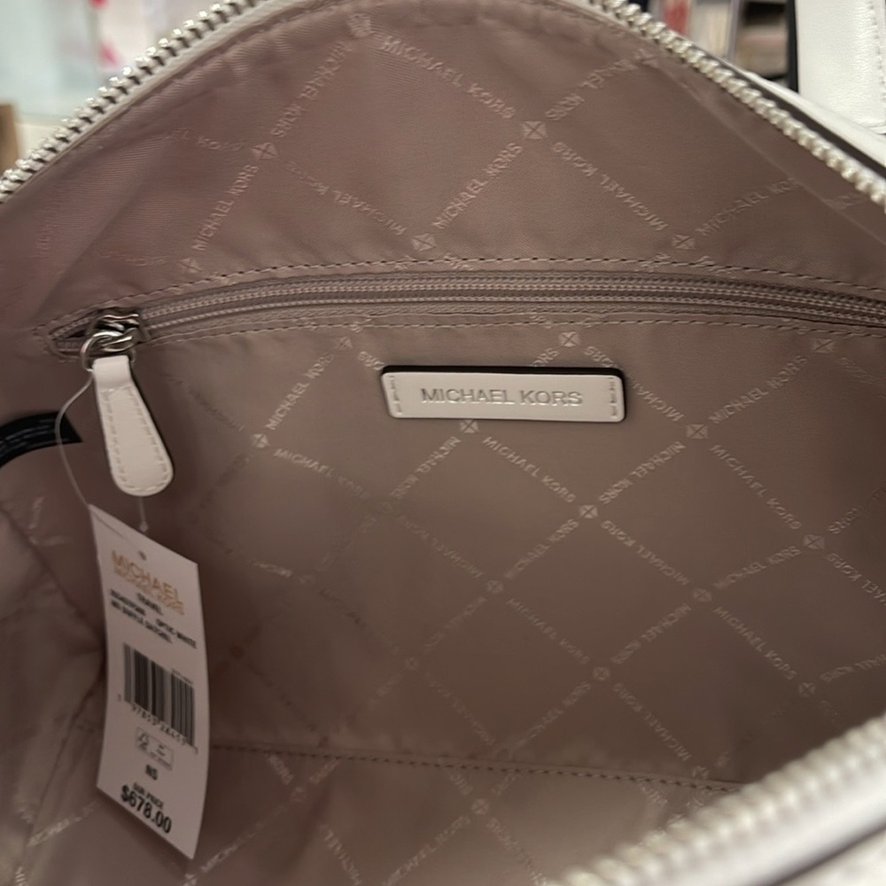 MICHAEL KORS JST TRAVEL MD DUFFLE SATCHEL SHOULDER CROSSBODY BAG MK  OPTIC WHITE - Picture 4 of 16